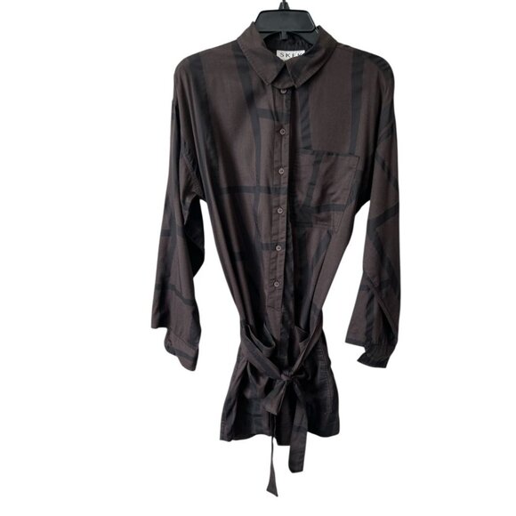 NWT SKFK Izua Black Brown Button Front Belted Mini Dress Size 6 Reg. $119 - Picture 4 of 12